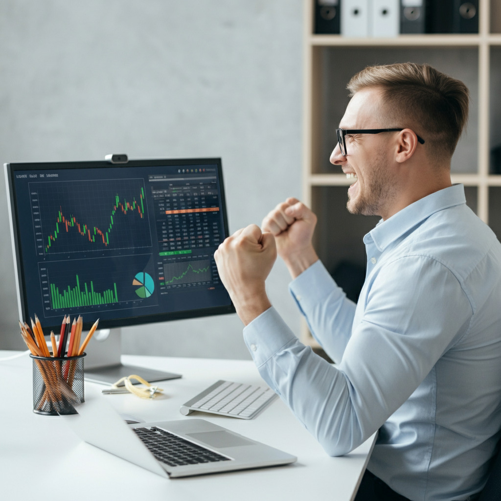 Laptop with trading charts open Immediate Olux